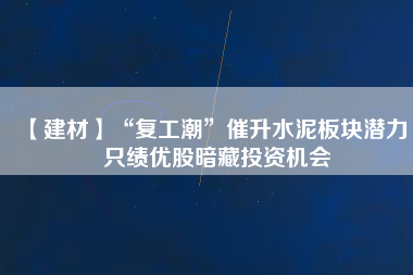 【建材】“復(fù)工潮”催升水泥板塊潛力 4只績優(yōu)股暗藏投資機(jī)會(huì)