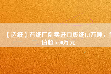 【造紙】有紙廠倒賣進口廢紙1.1萬噸，貨值超1600萬元