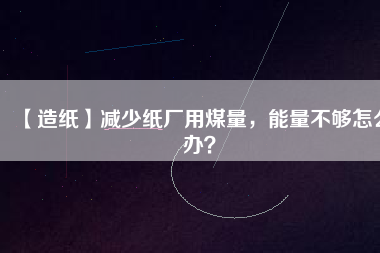 【造紙】減少紙廠用煤量，能量不夠怎么辦？